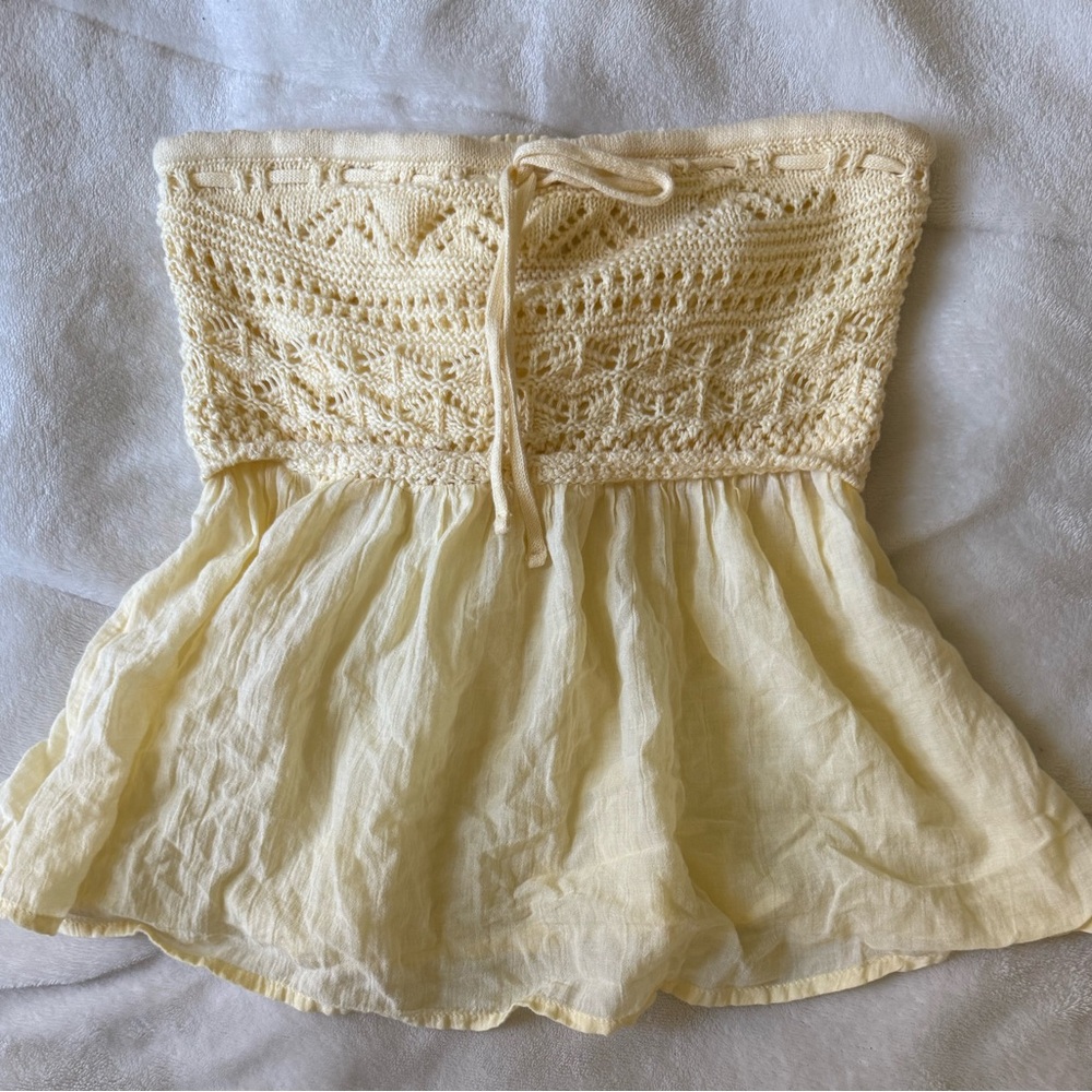 Hollister Butter Yellow Crochet Tube Top